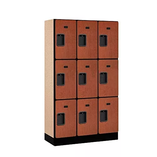 Salsbury Industries Triple Tier Designer Wood Locker, Cherry, 5' 3" x 15"