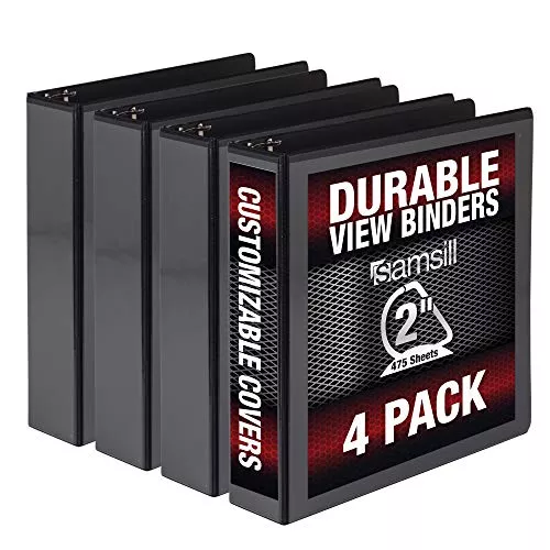 Samsill Durable 2 inch 3 Ring Binder, Made in USA, D Ring Binder, FSC 100% Recycled Chipboard, Fashion Assortment, 4 Pack