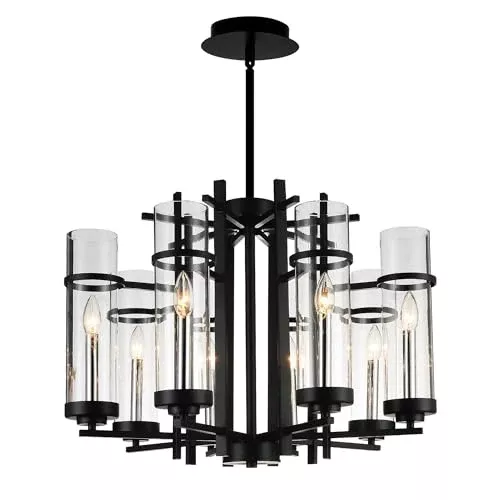 Sierra 8 Light Black Chandelier, 26-Inch Modern Ceiling Light Fixture for Dining Room or Kitchen
