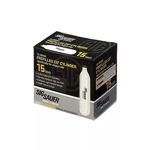 Sig Sauer 12 Gram Prefilled CO2 Cylinders for Airguns | Compact Lightweight Replacement CO2 Cartridges with Stable Power Output for ASP Air Pistols & Air Rifles, 15-Pack