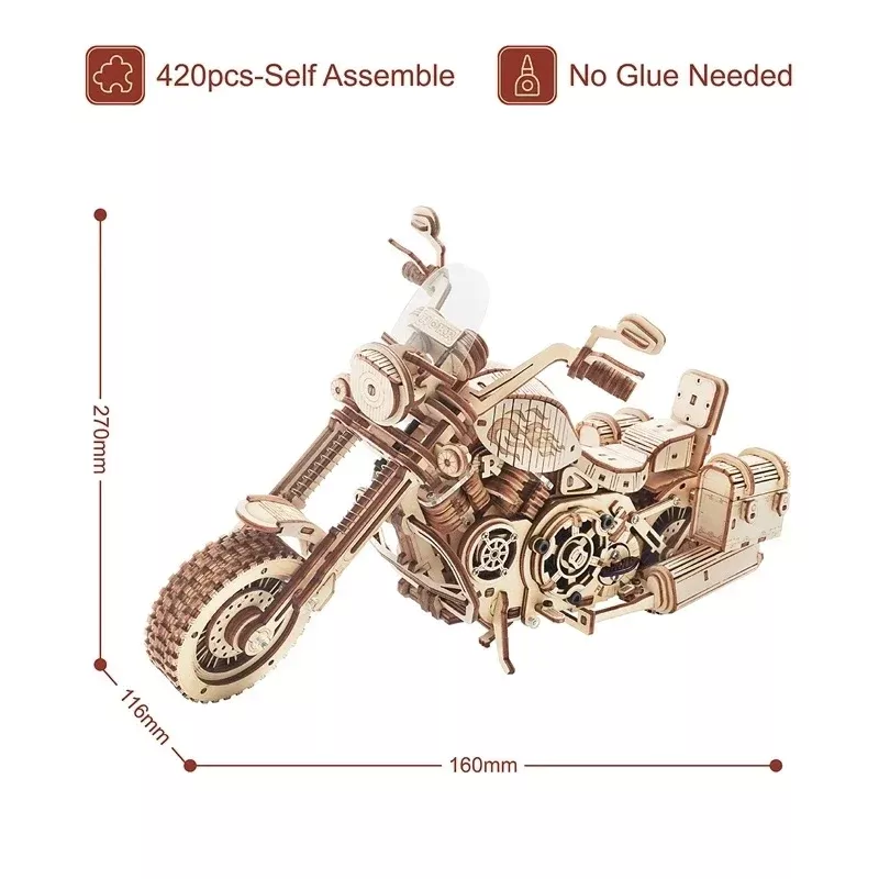 Smilegive - Robotime Rokr Cruiser Motorcycle DIY Wooden Model 420 Pcs Building Block Kits Funny Toys Gifts For Children Adults Dropshipping