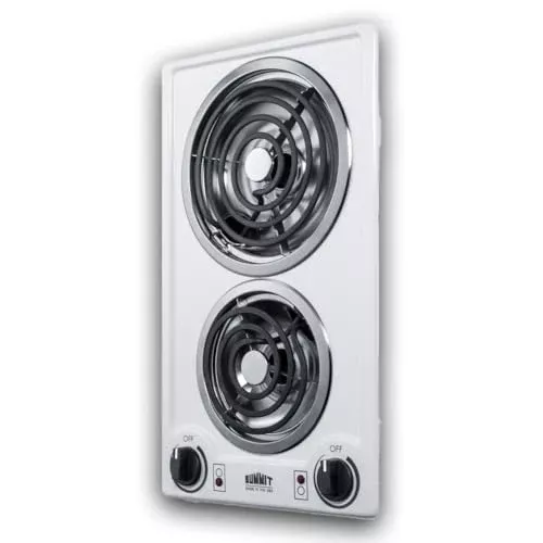 Summit 12" 2 Burner Electric Cooktop. 115 Volt Coil Electric Cooktop, ADA compliant, White- CCE211WH