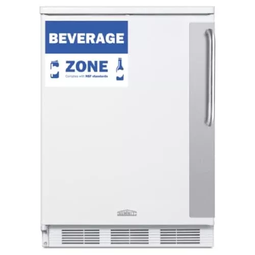 Summit 24" Undercounter Refrigerator with One-Solid Door | Commercial Reach-in Beverage Fridge for Beer Soda | 5.5 Cu.Ft, (3) Shelves, 23.63"W x 23.63"D x 33.88"H, White, Stainless Steel, 115v, NSF