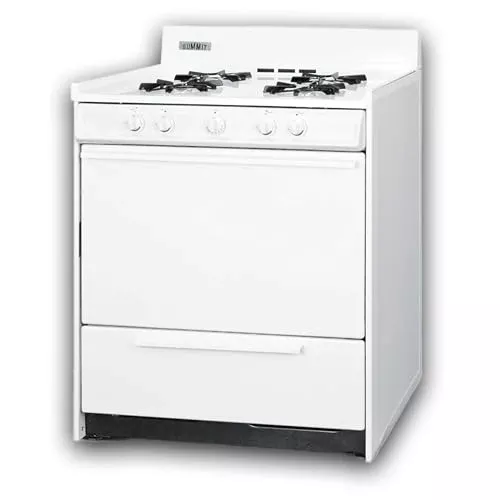 Summit 30" Gas Range Battery Ignition, 4 Opened Burners, 3.7 cu.ft Capacity oven, White- WNM210P