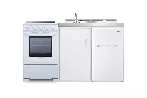 Summit 60" All-in-One Kitchenette with Electric Range, Refrigerator-Freezer, Sink, White- ACK60ELSTW