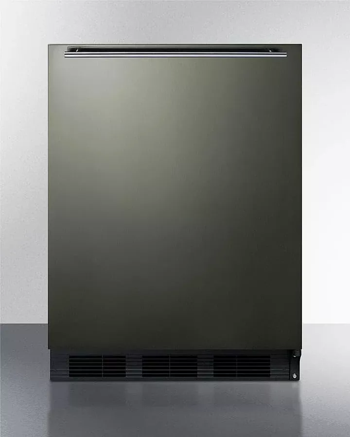 Summit Appliance CT663BKSSHHADA 24" Wide Refrigerator-Freezer, ADA Compliant; 5.1 cu.ft.; Cycle Defrost; Stainless Steel Wrapped Door; Wine Shelf; Clear Crisper Drawer; Reversible Door