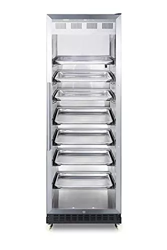 Summit Appliance SCR1401RI Full-Size Commercial Beverage Merchandiser with Self-closing Glass Door, Right Hand Door Swing, Sheet Pans and Adjustable Tray Supports, Black Cabinet and Removable Dolly
