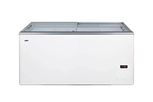 Summit NOVA45 53"" Ice Cream Freezer with Hammered Aluminum Interior 14.1 cu. ft. Capacity Sliding Glass Lid and Defrost Drain in White