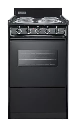 Summit TEM110CW 20 Freestanding Electric Range with 4 Coil Elements 2.46 cu. ft. Oven Capacity Chrome Drip Pans Storage Drawer Indicator Lights in Black