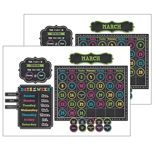 Teacher Created Resources Chalkboard Brights Calendar Bulletin Board Display Set, Pack of 2