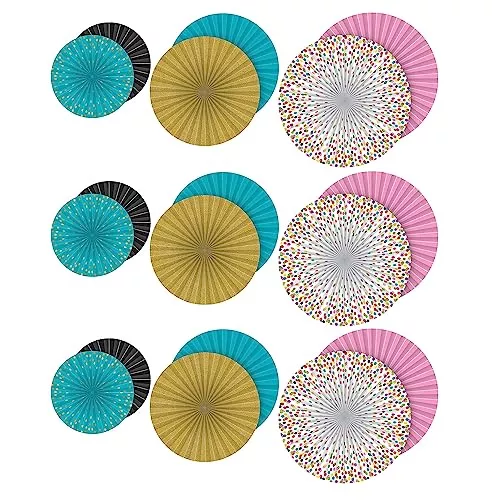 Teacher Created Resources Confetti Hanging Paper Fans, 3 Per Pack, 3 Packs (TCR77107-3)
