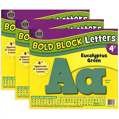 Teacher Created Resources Eucalyptus Green 4" Bold Block Letters Combo, 230 Pack Per Pack, 3 Packs
