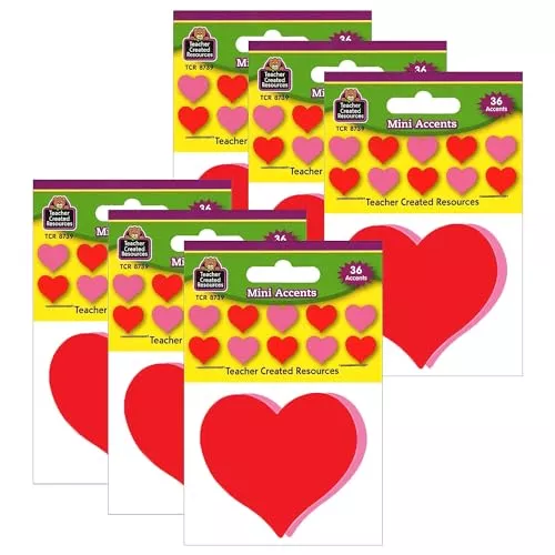 Teacher Created Resources Hearts Mini Accents, 36 Per Pack, 6 Packs (TCR8739-6)