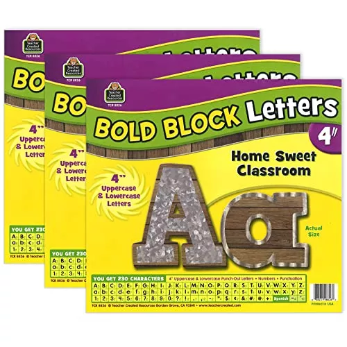 Teacher Created Resources Home Sweet Classroom Bold Block 4" Letters Combo Pack, 230 Characters Per Pack, 3 Packs