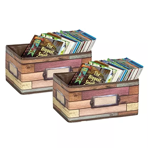 Teacher Created Resources TCR20913-2 Vinyl Storage Bin, 8-Inch x 11-Inch x 5-Inch, Reclaimed Wood Design, Pack of 2