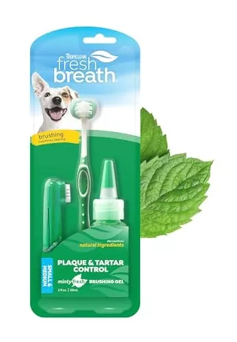 TropiClean Fresh Breath Dog Oral Care Kit | Complete Toothbrush and Toothpaste Set for Plaque & Tartar Control | Tooth Brushing Kit for Large Animals