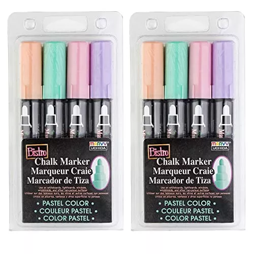 Uchida Marvy Bistro Chalk Markers, Broad Tip, Assorted Colors, 4/Pack, 2 Packs/Bundle (UCH4804P-2)
