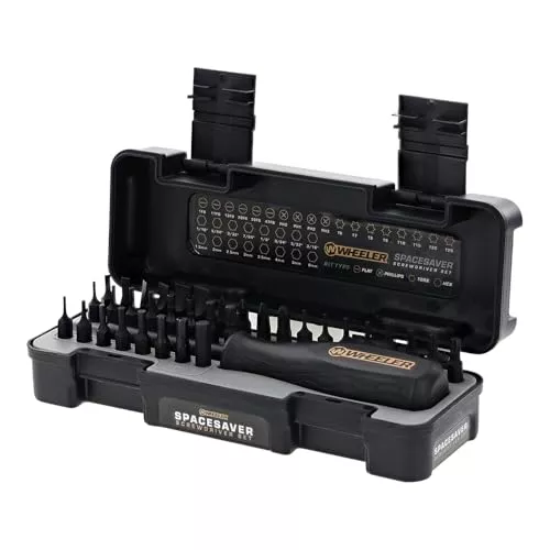Wheeler Space Saver Screwdriver Set with Magnetic Screwdriver Handle, Bit Assortment and Storage Case for Maintenance