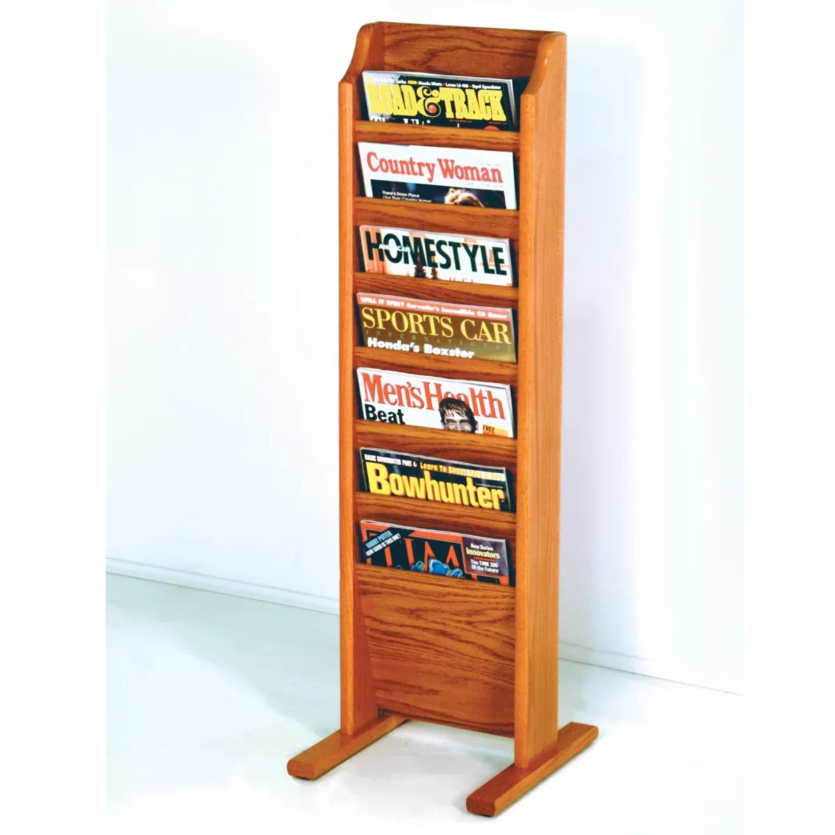 Wooden Mallet MR7-FSBL Cascade Free Standing 7 Pocket Magazine Rack - Black, Light Oak & Medium Oak
